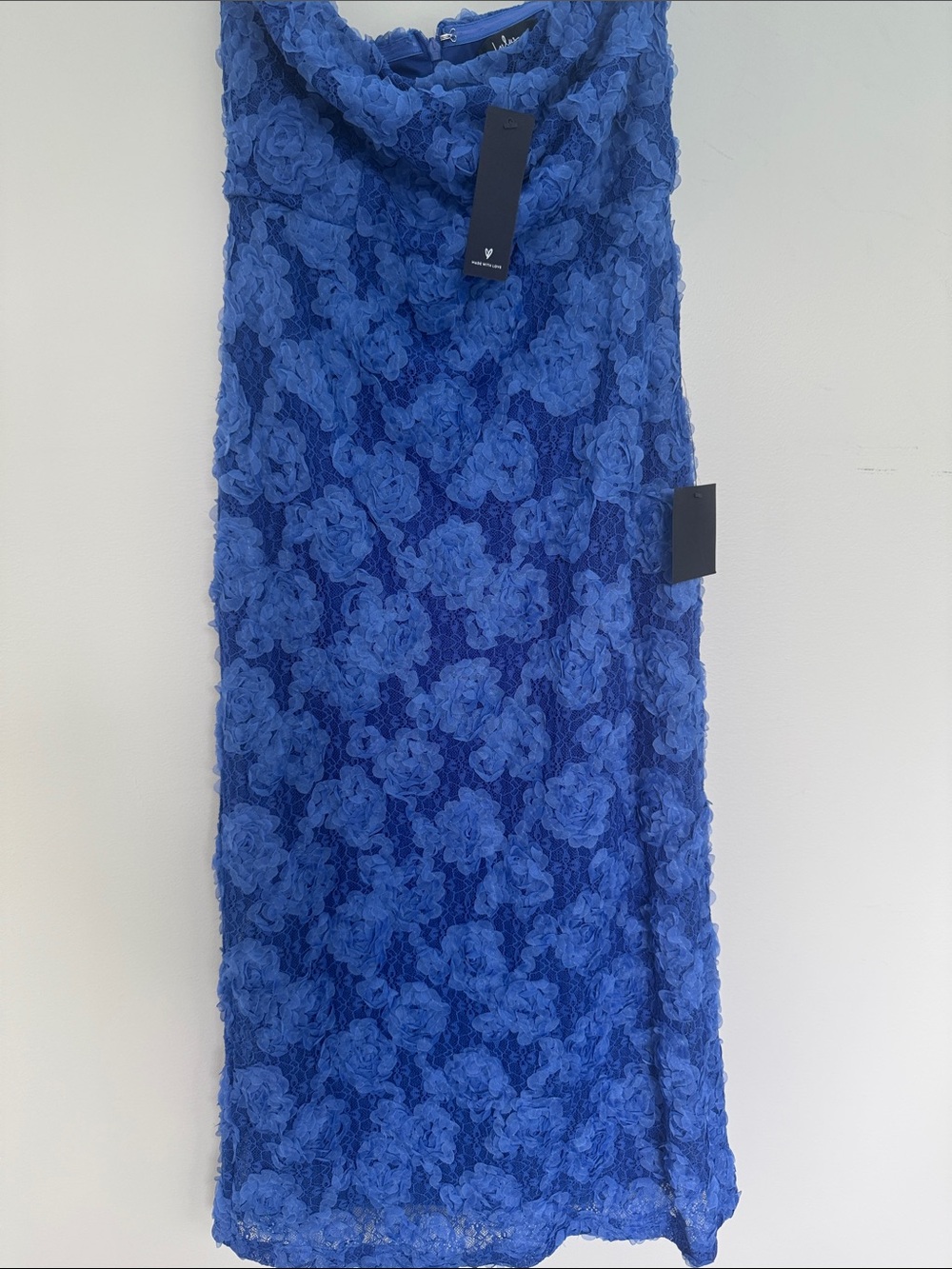 Elegant Blue Floral Lace Strapless Dress